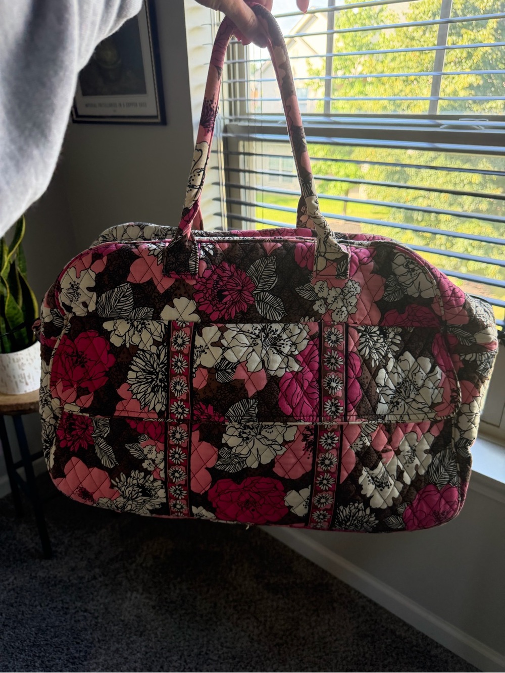 Vera Bradley Pink, Black & Cream Floral Quilted Travel Bag